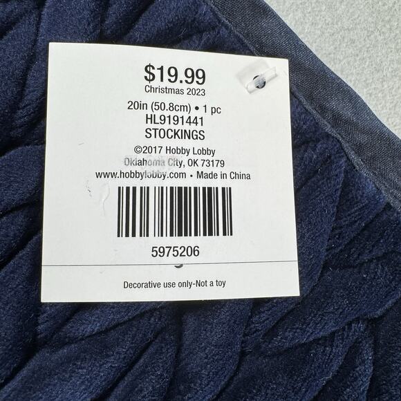 Hobby Lobby Navy Quilted Christmas Stockings 20” Set of 2 Plush Textured NWT - Picture 6 of 8